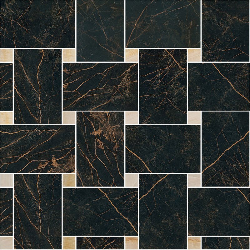 Мозаика Versace Marble Mosaico Intreccio Nero-Oro 240533, цвет чёрный золотой, поверхность лаппатированная, квадрат, 291x291