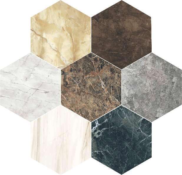 Керамогранит Unica Marmo Mix Color esagono, цвет серый коричневый бежевый, поверхность матовая, шестиугольник, 350x400