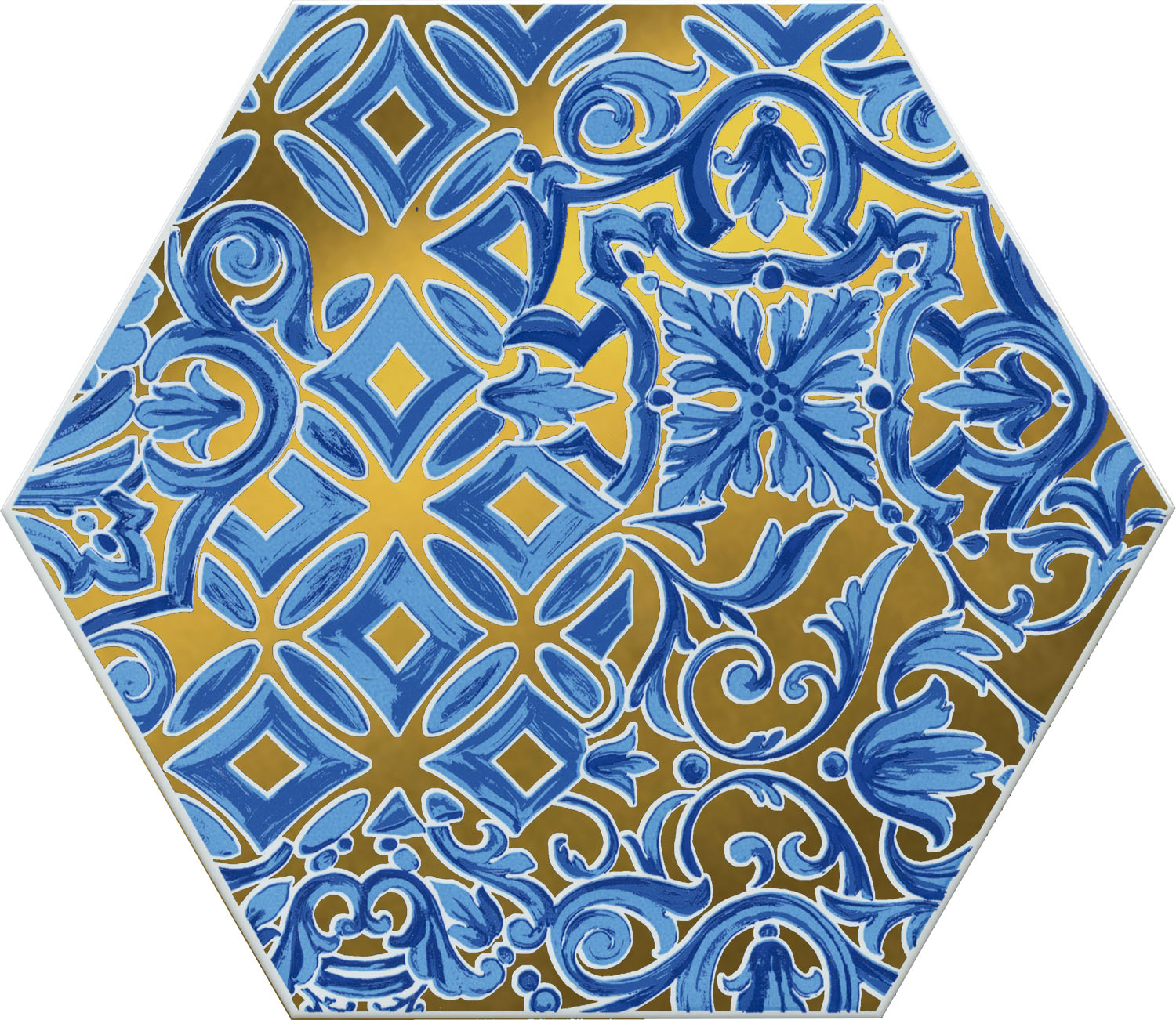 Декоративные элементы Kerama Marazzi Талья 2 VT\A428\24000, цвет голубой золотой, поверхность глянцевая, шестиугольник, 200x231