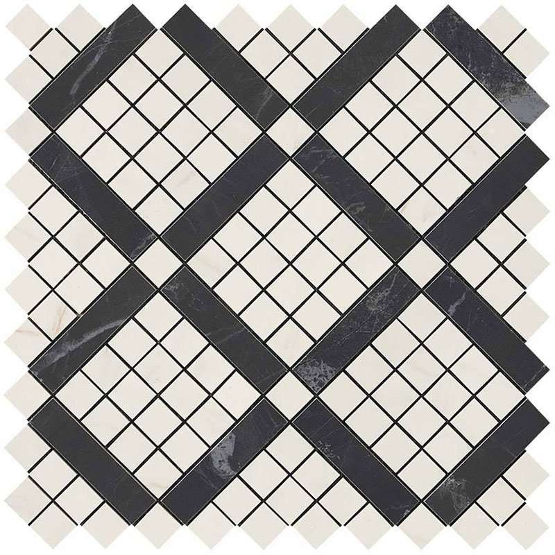 Мозаика Atlas Concorde Italy Marvel Cremo Mix Diagonal Mosaic 9MVF, цвет чёрно-белый, поверхность глянцевая, квадрат, 305x305