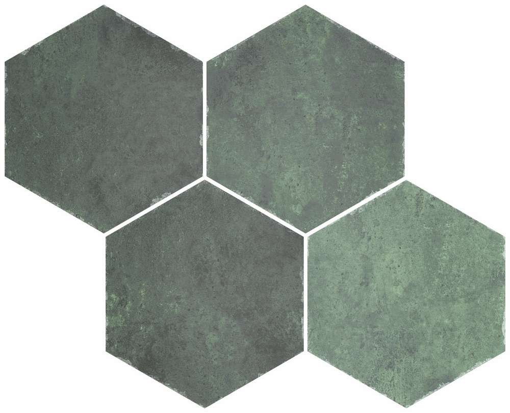 Керамогранит Durstone Six Saona Esmeralda, цвет зелёный, поверхность матовая, шестиугольник, 230x270