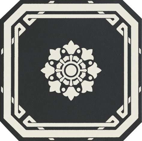 Керамогранит Grazia Old England Ottagono Black Dover OEODB1, цвет чёрно-белый, поверхность матовая, восьмиугольник, 200x200