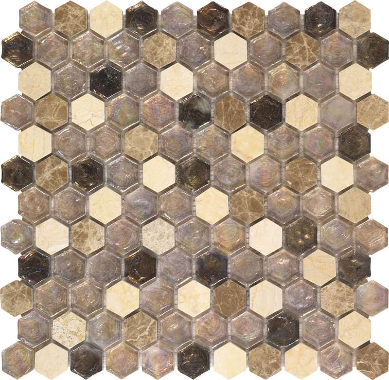 Мозаика Dune Materia Mosaics Melina 187116, цвет бежевый чёрный, поверхность глянцевая, шестиугольник, 290x300