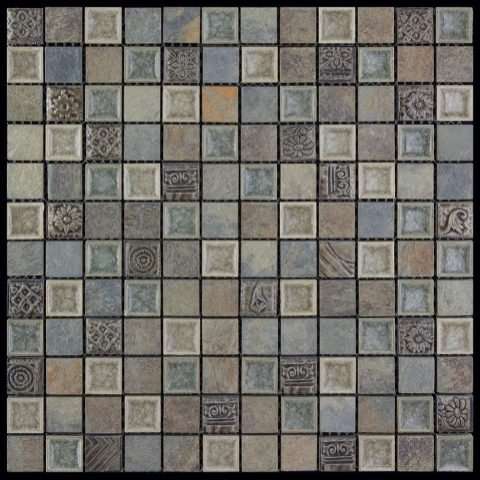 Мозаика Natural Mosaic Inka BDA-2305 (FBY-05) (Стекло Мрамор Агломерат), цвет серый, поверхность глянцевая, квадрат, 298x298