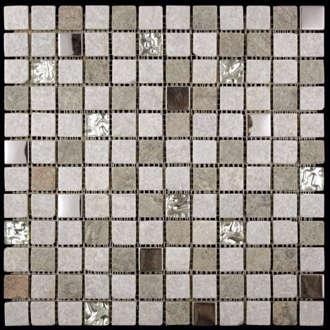 Мозаика Natural Mosaic Kobe KBE-02 (KB11-E02) (Стекло Кварц Металл), цвет серый, поверхность матовая, квадрат, 303x303