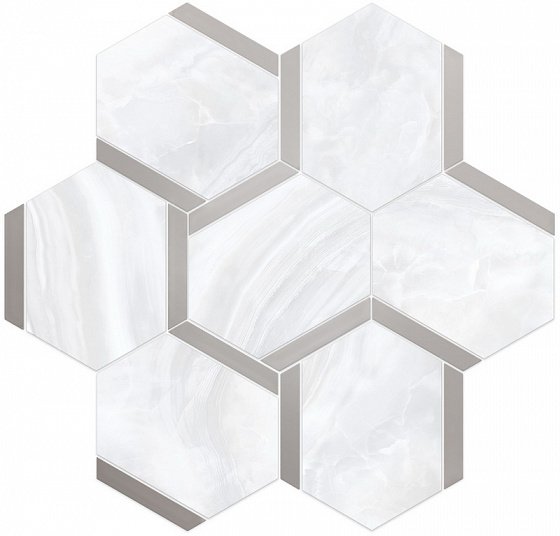 Мозаика Vallelunga Nolita Esagona Bacchetta Platino Satin 6001120, цвет белый, поверхность сатинированная, шестиугольник, 280x300