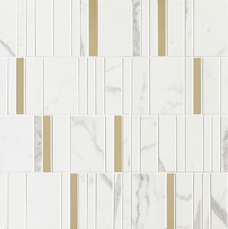 Мозаика Marazzi Italy Allmarble Wall Statuario Mosaico Barcode Lux M8H9, цвет белый, поверхность глянцевая, квадрат, 400x400