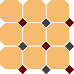 Керамогранит Topcer Octagon New 4421 Oct20+14-B Ochre Yellow Octagon 21/Brick Red 20 + Black 14 Dots, цвет разноцветный, поверхность матовая, квадрат, 300x300