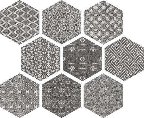 Декоративные элементы APE Soft Hexagon Kendo Mix Grey, цвет серый, поверхность матовая, шестиугольник, 230x260