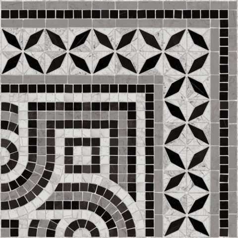 Вставки Vives Via Appia Cantonera Paxos Negro, цвет чёрно-белый, поверхность полированная, квадрат, 435x435