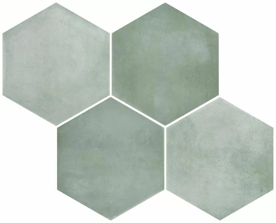 Керамогранит Durstone Six Cementine Aqua, цвет зелёный, поверхность матовая, шестиугольник, 230x270