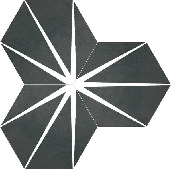 Керамогранит Apavisa Starline Black Natural Hexagon, цвет чёрный, поверхность матовая, шестиугольник, 250x290