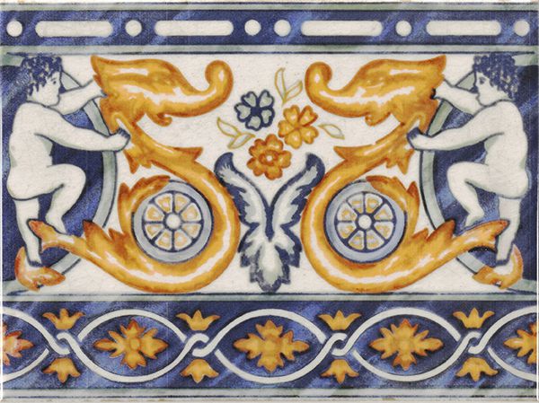 Бордюры Mainzu Aranjuez Cenefa, цвет белый жёлтый синий, поверхность глянцевая, прямоугольник, 150x200