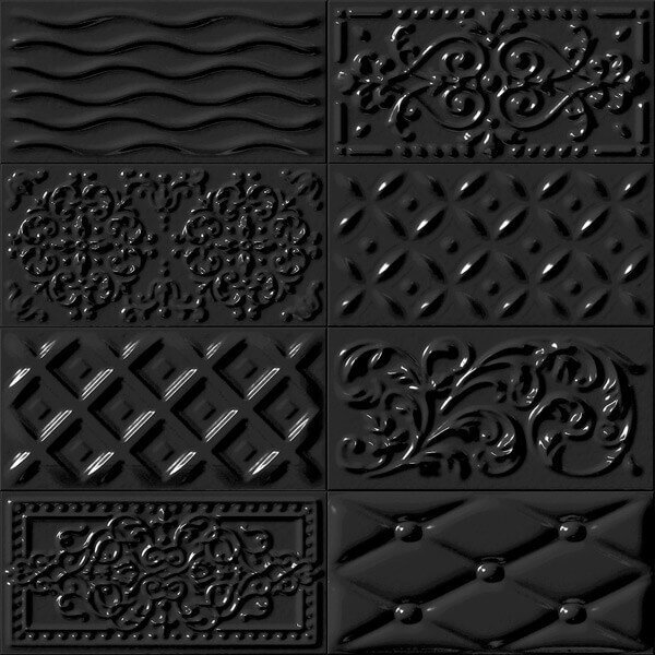 Декоративные элементы Vives Rivoli Raspail Negro, цвет чёрный, поверхность глянцевая, кабанчик, 100x200