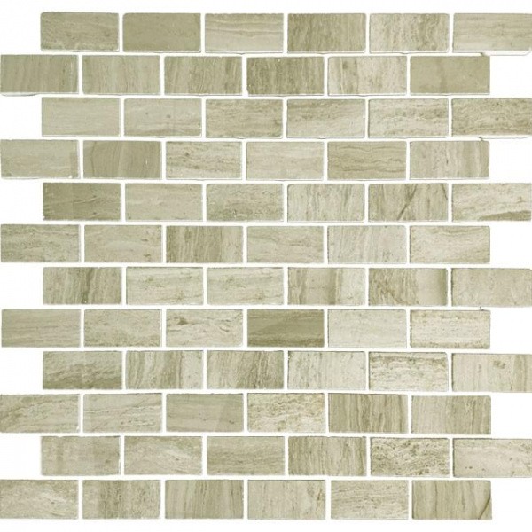 Мозаика Caramelle Mosaic Pietrine Travertino Silver Pol 23X48 7mm, цвет серый, поверхность полированная, под кирпич, 298x298