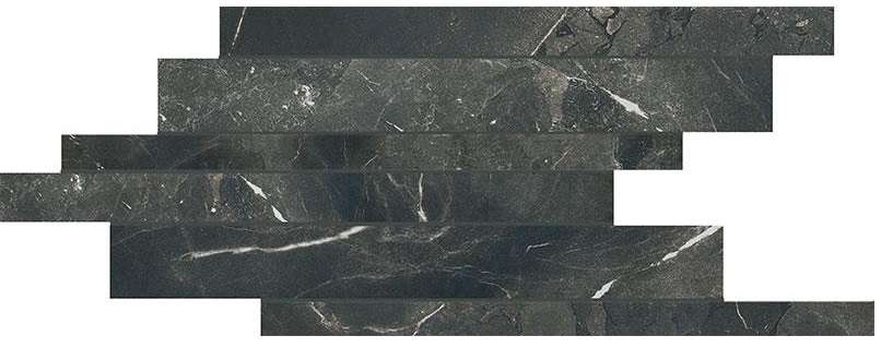 Мозаика Cerim Timeless Black Deep Modulo Listello Sfalsato Nat 747401, цвет чёрный, поверхность натуральная, прямоугольник, 210x400