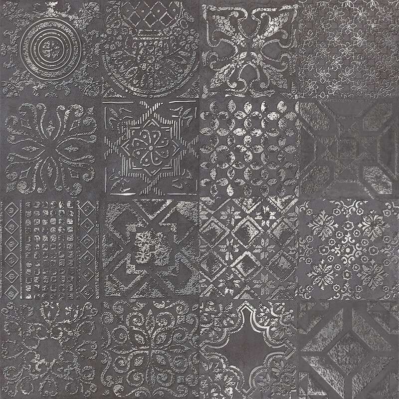 Декоративные элементы Abitare La Ceramica Icon Dec. Patchwork Black Lapp., цвет серый, поверхность лаппатированная, квадрат, 600x600
