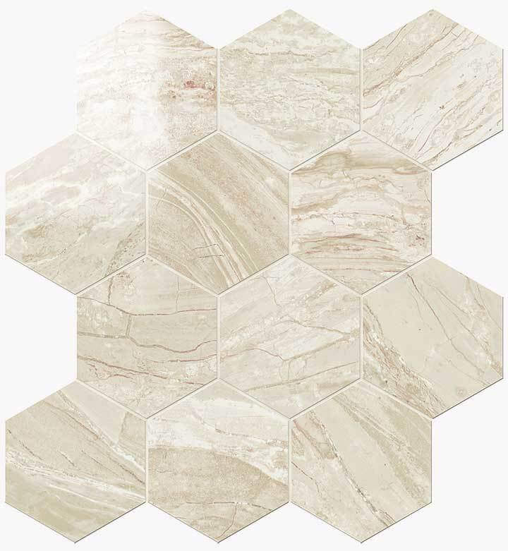 Мозаика Novabell Esagona Crema Lapp. IMP 443L, цвет бежевый, поверхность лаппатированная, прямоугольник, 252x291