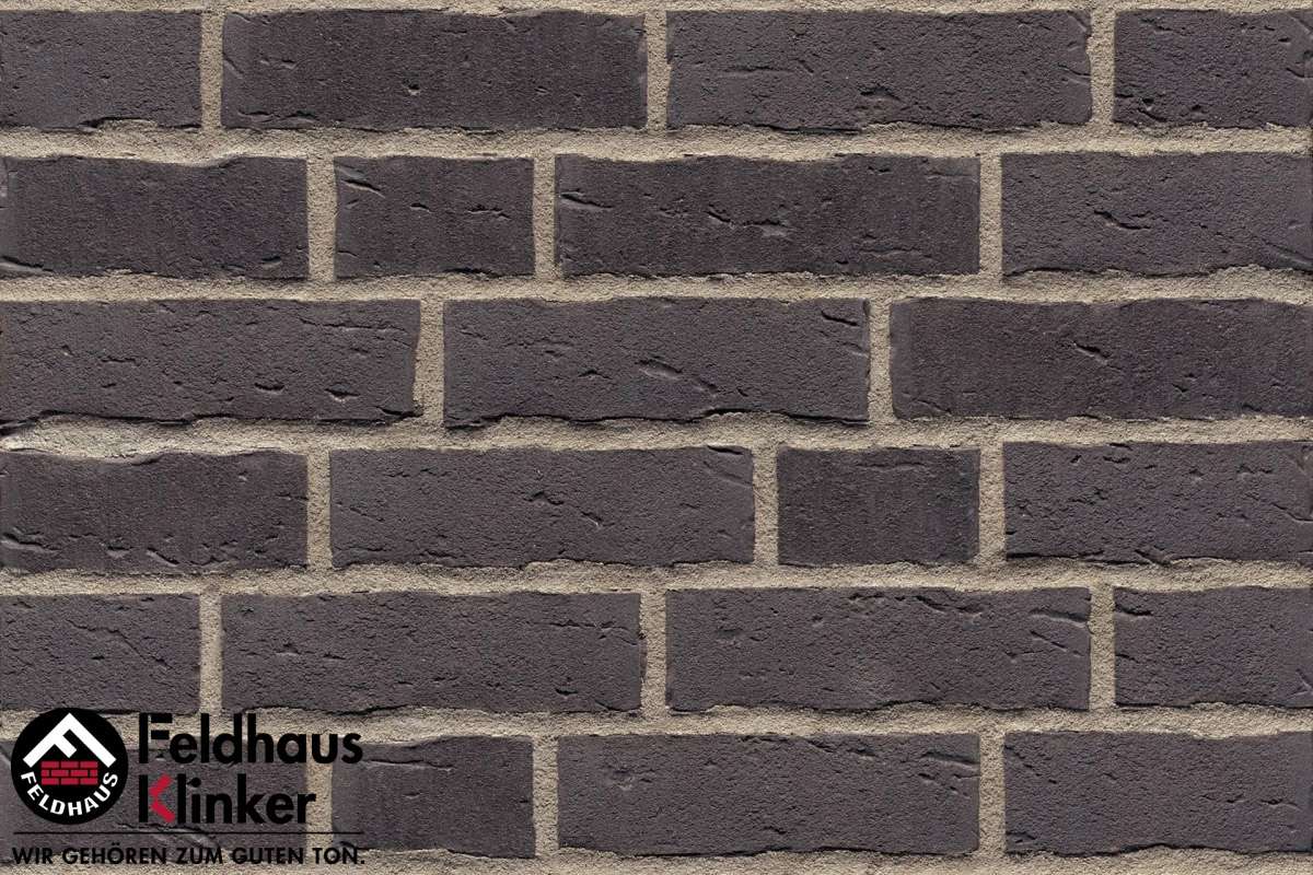 Клинкер Feldhaus Klinker Sintra Vulcano R693NF14, цвет чёрный, поверхность матовая, под кирпич, 71x240