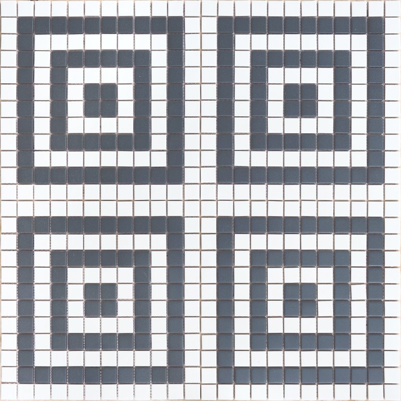 Мозаика Caramelle Mosaic Ornamento 9 23x23x6, цвет чёрно-белый, поверхность матовая противоскользящая, квадрат, 300x300