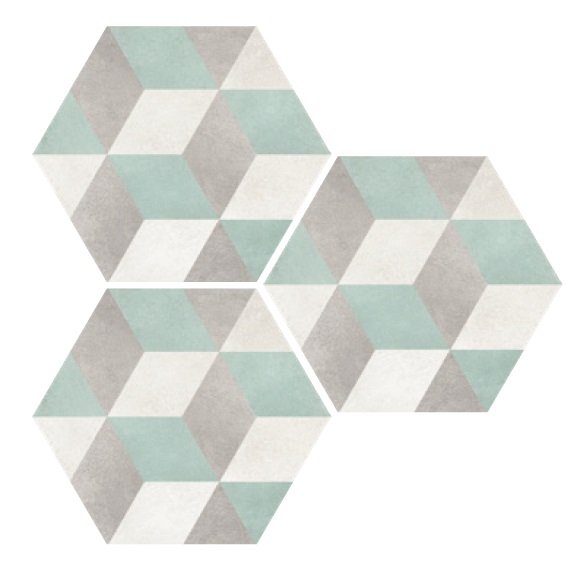 Декоративные элементы Elios Hexagon Cube Turquoise 00ZE0B6, цвет бирюзовый, поверхность матовая, шестиугольник, 254x292