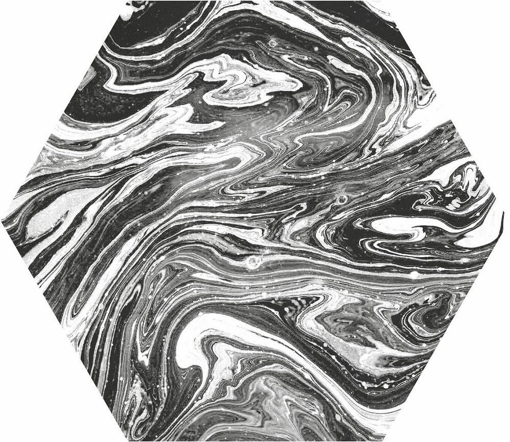 Керамогранит ITT Ceramic Ebru Shiny Hexa, цвет чёрно-белый, поверхность матовая, шестиугольник, 232x267