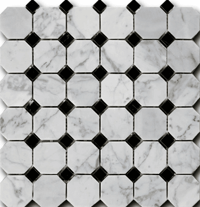 Мозаика Art & Natura Octagon Pattern Bianco Carrara + Nero Marquina, цвет чёрно-белый, поверхность глянцевая, квадрат, 305x305