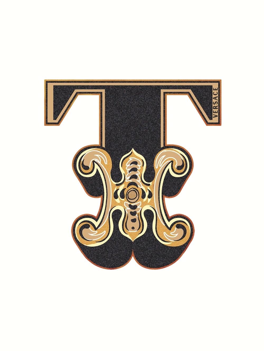 Декоративные элементы Versace Alphabet Lettera Bianca T 48959, цвет белый чёрный золотой, поверхность глянцевая, прямоугольник, 145x194