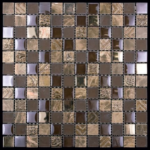 Мозаика Natural Mosaic Inka BDA-2301 (GMBD-23025) (Стекло Мрамор Агломерат), цвет коричневый, поверхность глянцевая, квадрат, 298x298