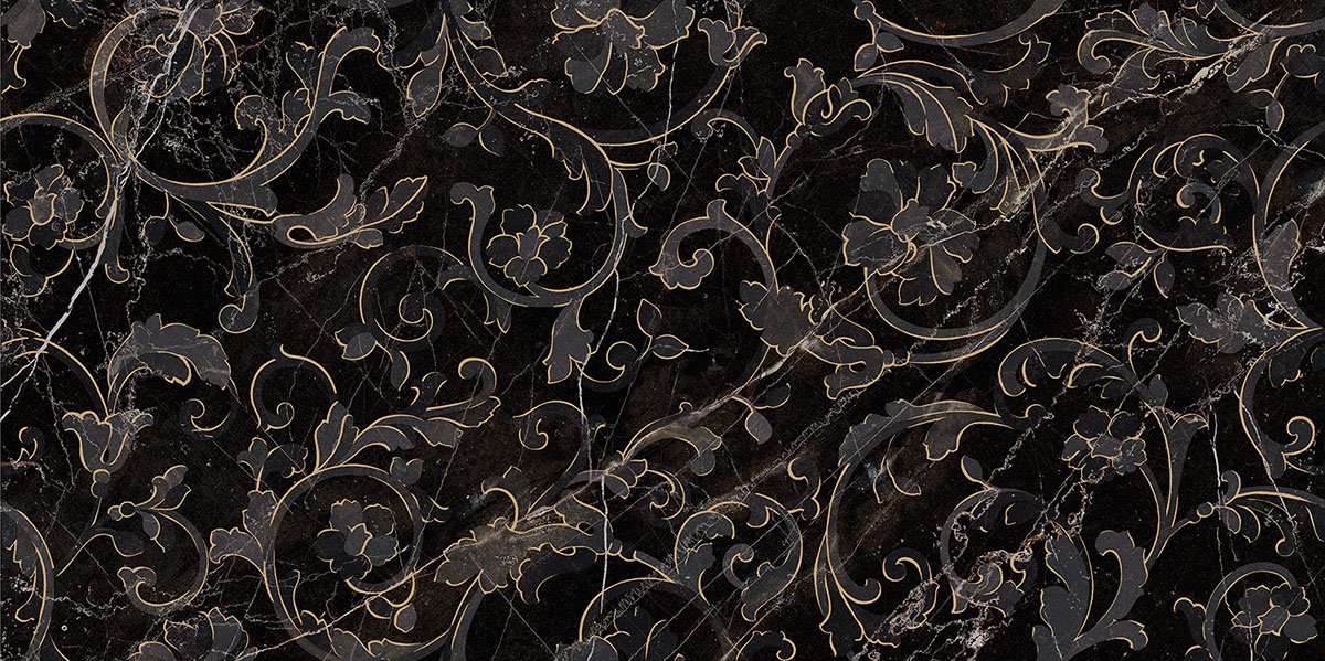Декоративные элементы Versace Emote Floreale Nero Amasanta 262552, цвет чёрный, поверхность полированная, прямоугольник, 390x780