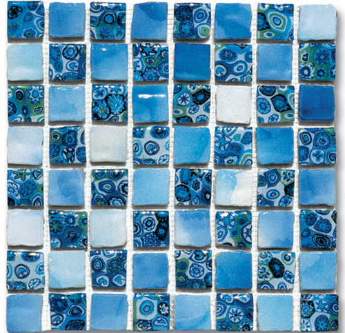 Мозаика Ker-av Frammenti&Riflessi Murrina Fredda (3,7X3,7 su rete) KER-0509, цвет голубой, поверхность глянцевая, квадрат, 300x300