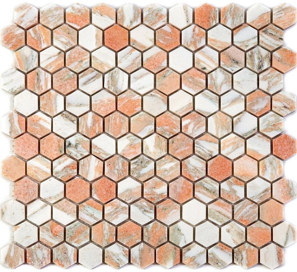 Мозаика Natural Mosaic Adriatica (2,5 mm) 7M064-DP, цвет белый оранжевый, поверхность полированная, квадрат, 285x295