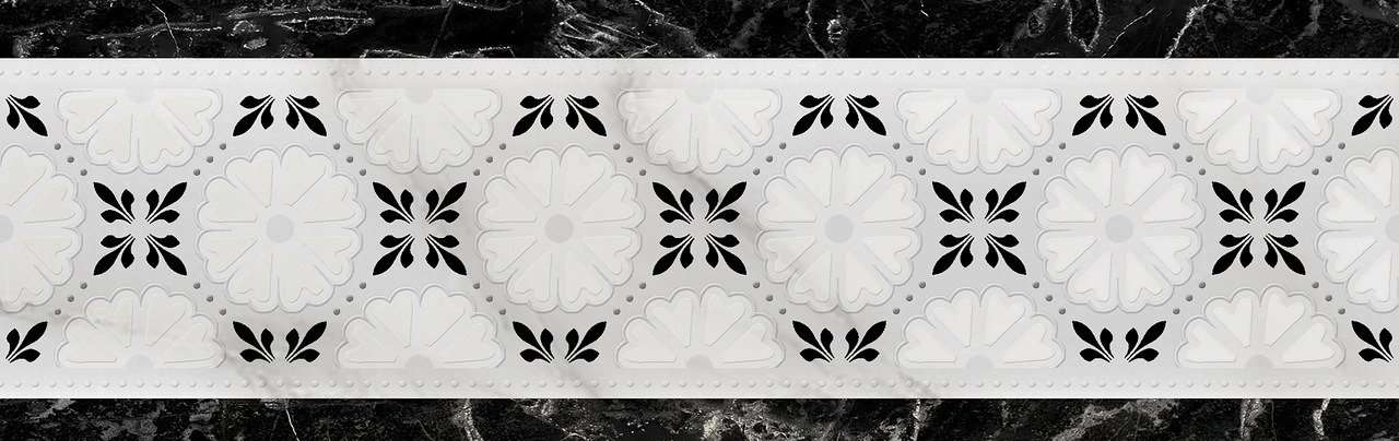 Бордюры Bellavista Cenefa Marmara Blanco, цвет чёрно-белый, поверхность глянцевая, прямоугольник, 100x310