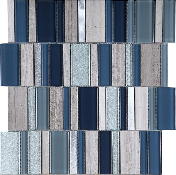 Мозаика Intermatex Stripes Cold, цвет синий, поверхность глянцевая, квадрат, 300x300