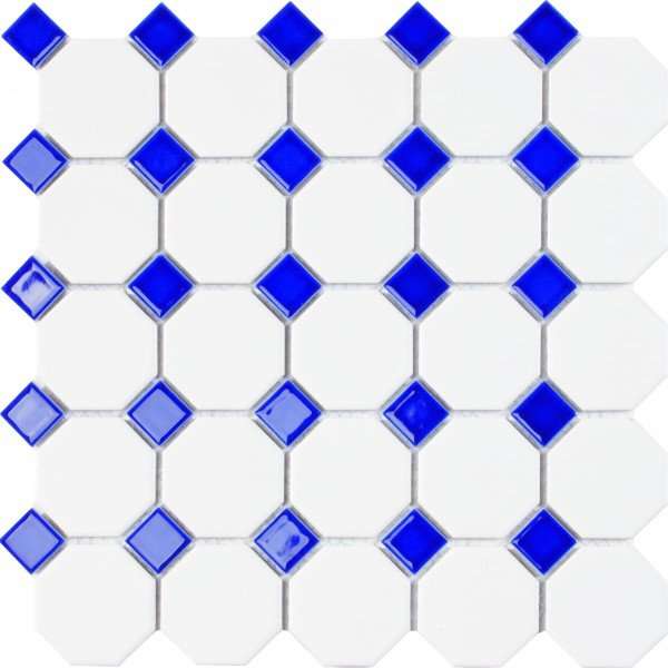 Мозаика Dune Contract Mosaics Oxford Blue 187988, цвет белый синий, поверхность матовая, восьмиугольник, 295x295