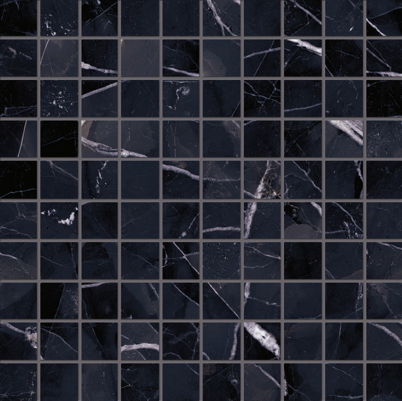 Мозаика Emilceramica (Acif) Tele Di Marmo Revolution Mosaico 3X3 Calacatta Black Lapp EHPE, цвет чёрный, поверхность лаппатированная, квадрат, 300x300