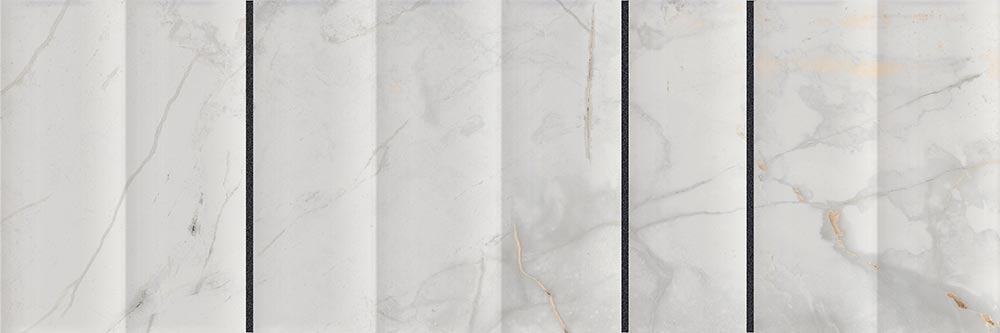 Керамогранит Vives Marblelous Izmir-R Brillo Carbon, цвет белый серый, поверхность глянцевая рельефная, прямоугольник, 320x990