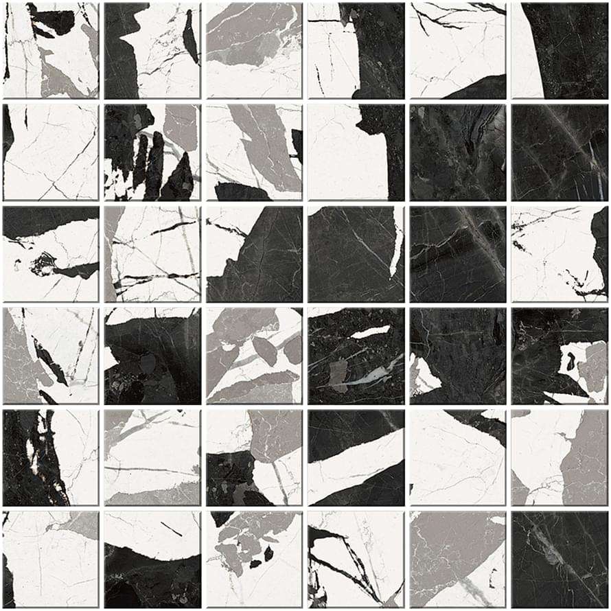 Мозаика Monocibec Arcadia Tecno Mix Mos (4,7X4,7) 120323, цвет чёрно-белый, поверхность матовая, квадрат, 300x300