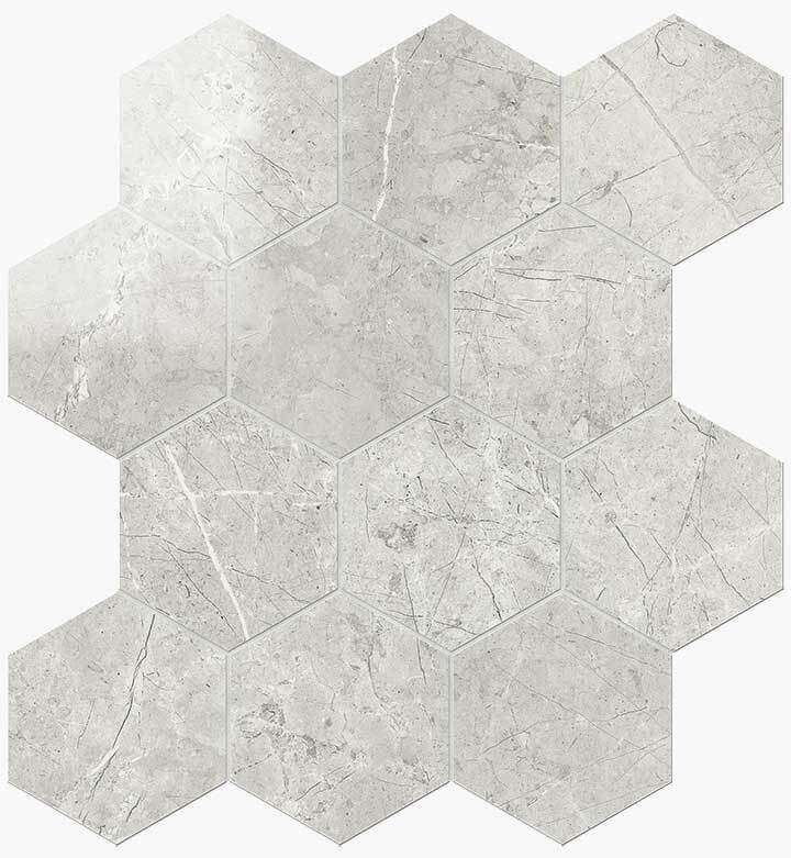 Мозаика Novabell Esagona London Grey Lapp. IMP 113L, цвет серый, поверхность лаппатированная, прямоугольник, 252x291