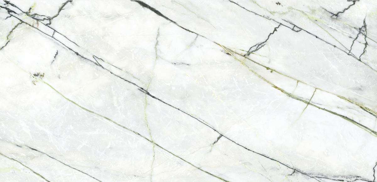 Широкоформатный керамогранит Urbatek Calacatta Green Silk (6 мм) C229803521, цвет серый, поверхность сатинированная, прямоугольник, 1200x2500