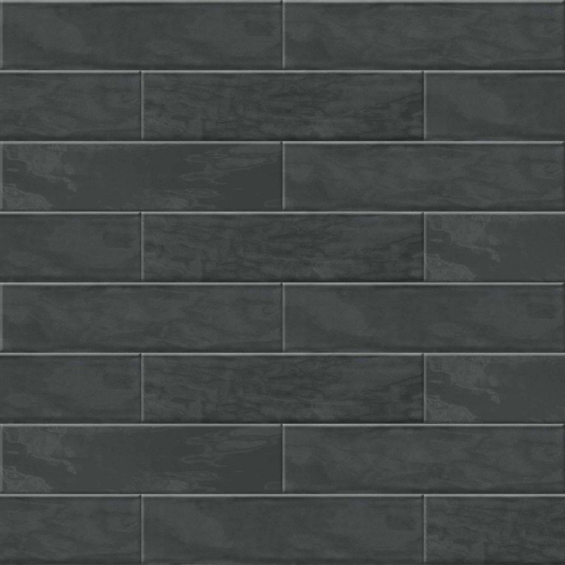 Керамическая плитка ABK Crossroad Brick Coal PF60001341, цвет чёрный, поверхность глянцевая, под кирпич, 75x300
