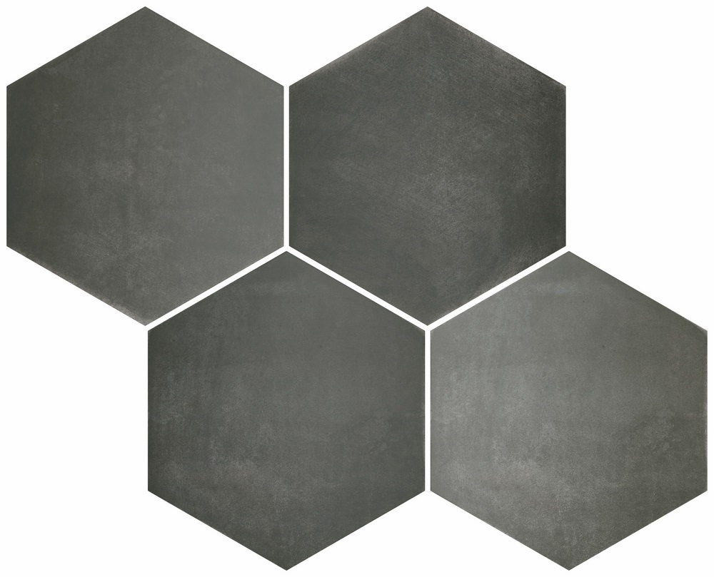 Керамогранит Durstone Six Cementine Black, цвет чёрный, поверхность матовая, шестиугольник, 230x270