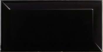 Керамическая плитка Equipe Metro Black Gloss 14027, цвет чёрный тёмный, поверхность глянцевая, кабанчик, 100x200