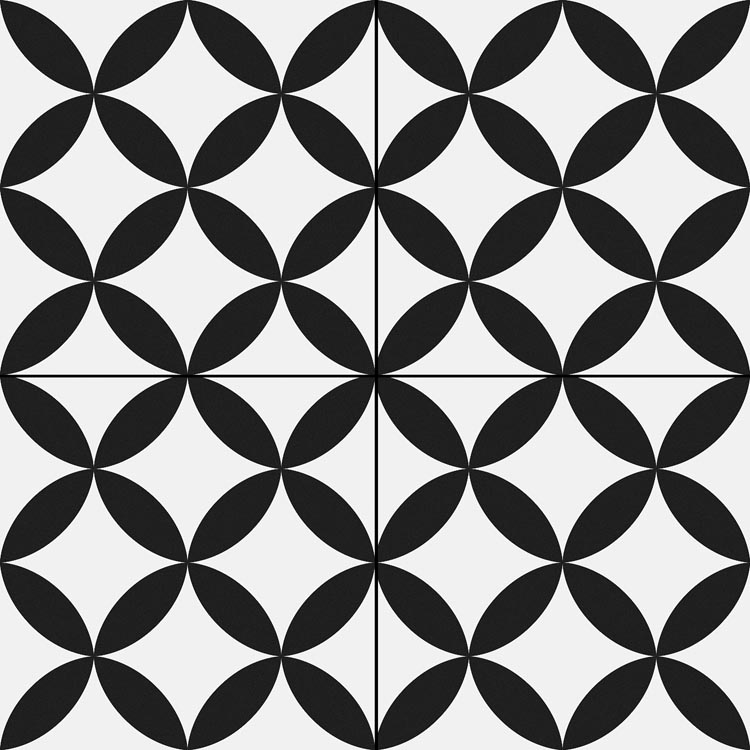 Керамогранит Prissmacer Circle Black Pre., цвет чёрно-белый, поверхность матовая, квадрат, 450x450