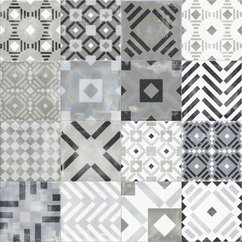 Керамогранит ABK Play Labyrinth Mix Grey PF60003367, цвет чёрно-белый, поверхность матовая, квадрат, 200x200