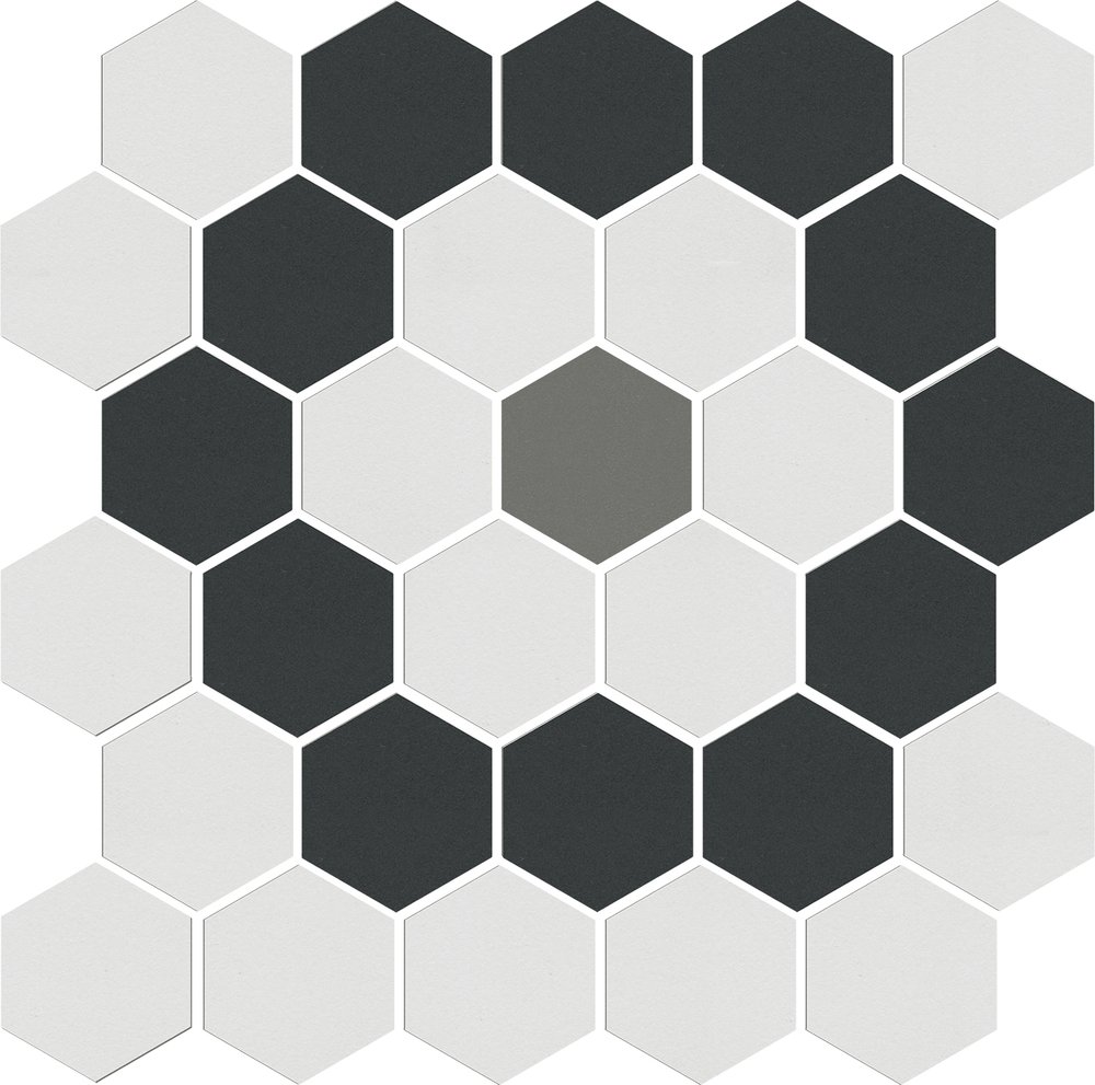 Мозаика Kerama Marazzi Агуста 1 мозаичный AD\A656\MM, цвет чёрно-белый, поверхность натуральная, шестиугольник, 297x298