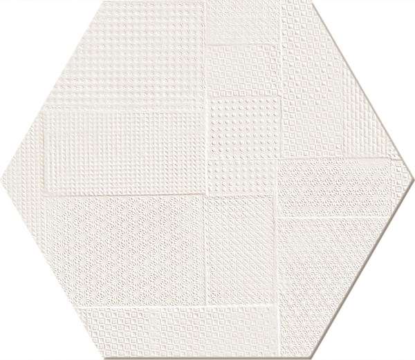 Керамогранит Emilceramica (Acif) Sixty Esagona Timbro Talco Silk EKN2, цвет белый, поверхность матовая рельефная, шестиугольник, 182x210