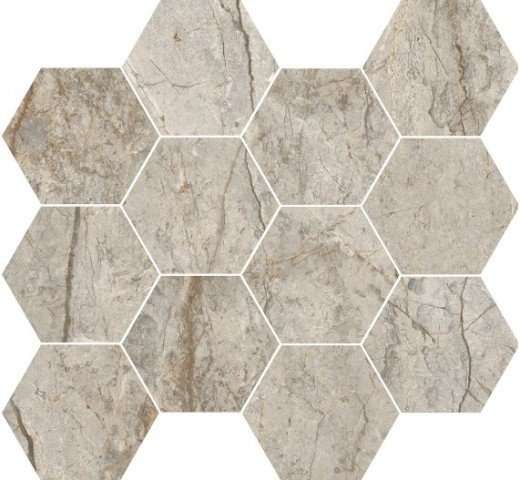 Мозаика RHS Rondine Canova Esa Oxford Grey Lapp J88877, цвет серый, поверхность лаппатированная, шестиугольник, 350x303