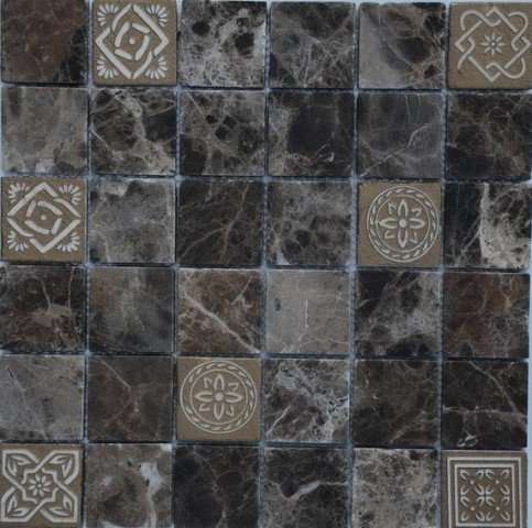 Мозаика Caramelle Mosaic Art Stone Emperador Dark Mat, цвет чёрный тёмный, поверхность матовая, квадрат, 300x300