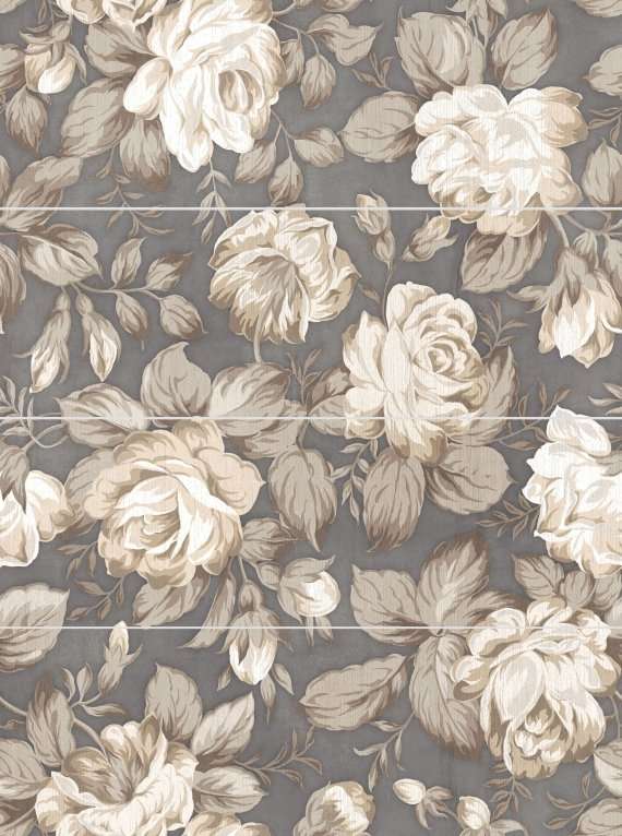 Панно Lasselsberger Фиори Гриджио Цветы 1608-0116, цвет серый, поверхность матовая, прямоугольник, 600x800